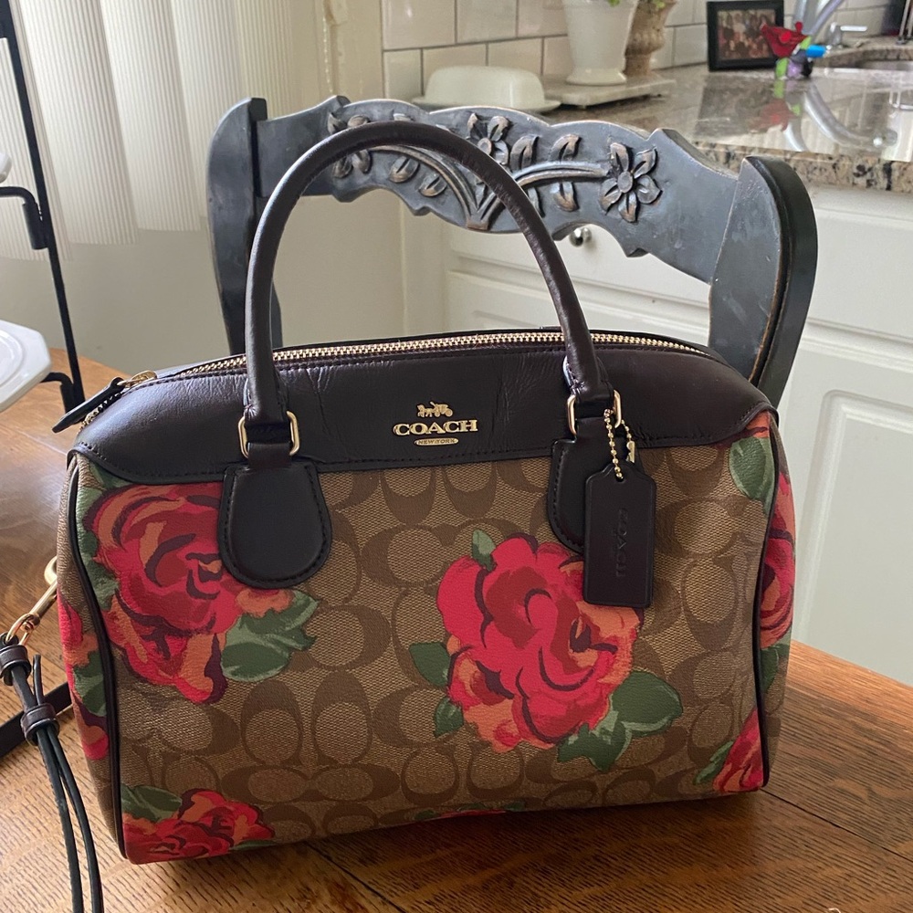 Coach Brown and Red Floral Large Bennett Satchel - Picture 6 of 6
